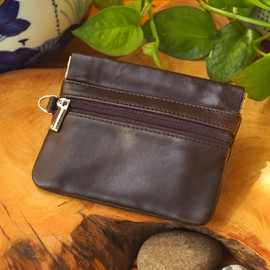 BAWAKO Key Bag Large Genuine Leather Wallet with Spring Clip and Zip for Coins Change Key Case Women Men Children, dark brown, Casual