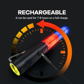 SIMAZO 10 Inch Rechargeable Traffic Signal Wand, Traffic Control Baton with White LED on Top, Air Marshalling Wand with 4 Flashing Modes for Airport, Parking, Car Directing