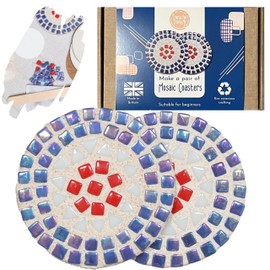 Crafty You Crafty Me - British Mosaic Coaster Craft Kits for Adults, Make a Pair of Round Coasters (Red, White, Blue), Art and Craft Gifts, Made in UK