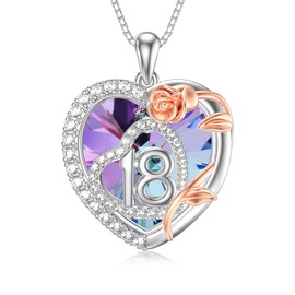 enjoylifecreative 16/18/30/40/50/60th Birthday Gifts for Girls Women Sterling Silver Rose Flower Crystal Chain Christmas Jewellery Gift for Mum Daughter Grandma Granddaughter Wife Sister, Sterling