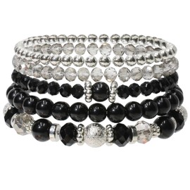 Rimoev 5 Pcs Bracelets for Women Strand, Beaded Pearl Stretch Bracelet, Boho Beaded Bracelets, Crystal Stone Beaded Bracelets Gifts for Women Mother's Day Christmas