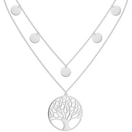 Reskthetic® - Tree of Life Necklace Adjustable 5 Coin Women's Necklace I Women's Tree of Life Necklace in Gold, Silver, Rose Gold Stainless Steel I Tree of Life Chain, Stainless Steel, silver
