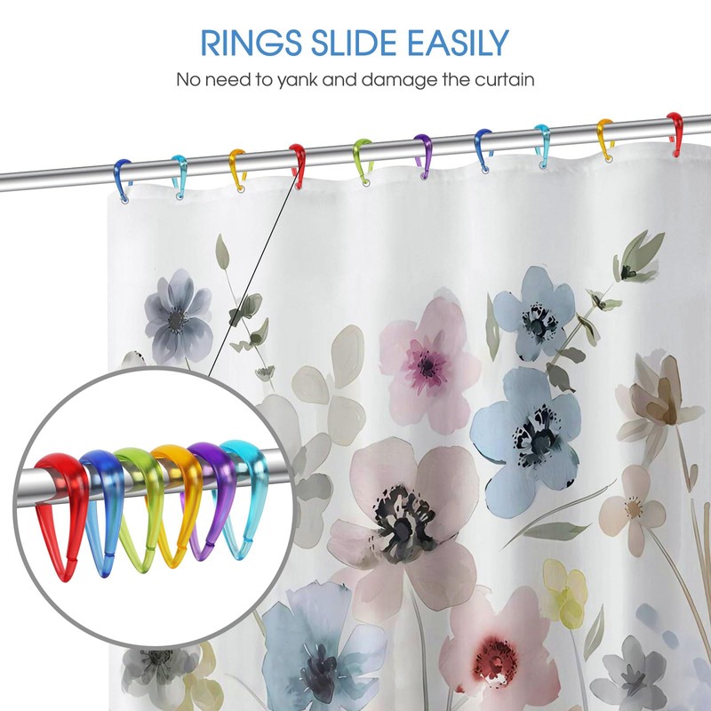 Top-spring Colorful Plastic Shower Curtain Hooks Rings - 12 Pcs