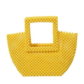 YUSHINY Women Macaron Colored Acrylic Beaded Tote Handmade Bags for Wedding Evening Party (Yellow)