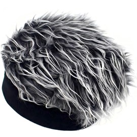 OKAWASI Knitted Hat with Wig, Men's Hat, Gray Wig, Stretchy, Disguise, Hair, Costume, Cosplay