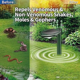 Snake Repellent Solar Powered Ultrasonic Outdoor – Oversized Mole Gopher Vole Repellent Stakes with LED Garden Light, Waterproof Sonic Deterrent for Yard Lawn, 2 Pack Green