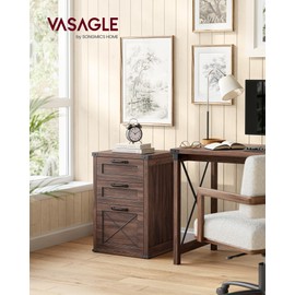 VASAGLE File Cabinet, Filing Cabinet with 3 Drawers, Printer Stand, Fit A4, Letter Size, Hanging File Folders, Modern Farmhouse Style, for Home Office, Maroon Brown UOFC054K02