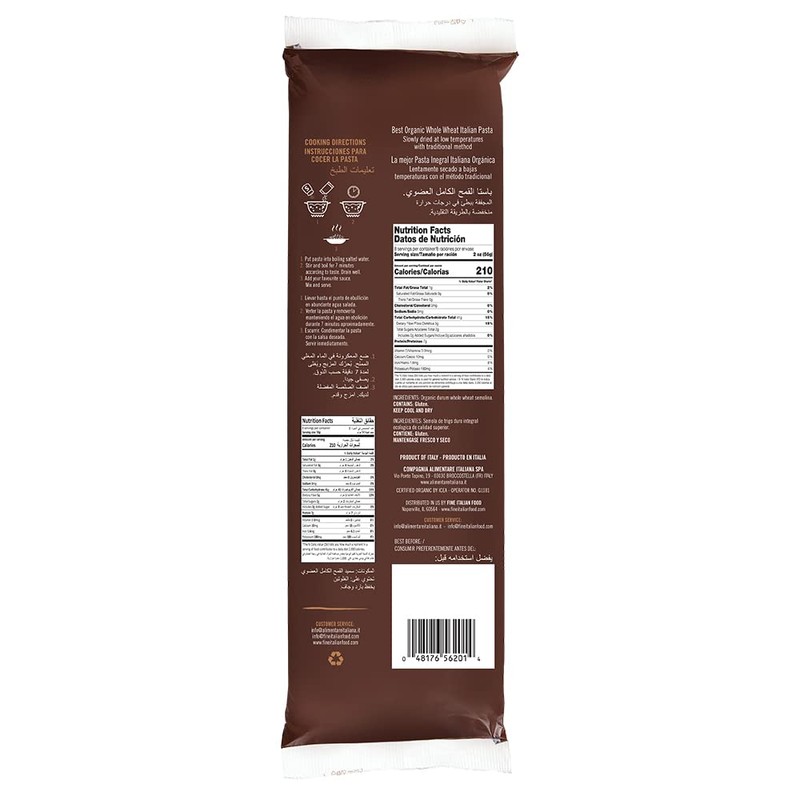 Mantova Italian Organic Linguine Whole Wheat Pasta, 1-Pound Bags (Pack