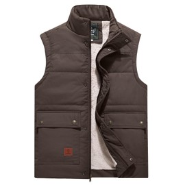 Flygo Men's Winter Warm Outdoor Padded Puffer Vest Thick Fleece Lined Sleeveless Jacket (Brown 3XL)