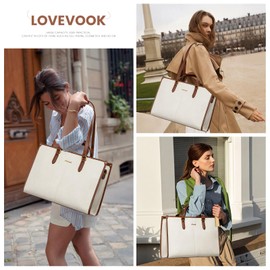 LOVEVOOK Laptop Bag for Women,15.6 inch Work Bags with Clutch, Vintage Leather Laptop Tote Bag,Computer Bag Laptop Purse, Briefcase Tote Bag Shoulder Bag Handbag for Business Office Teacher