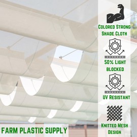 Farm Plastic Supply - White Shade Cloth - 50% - Mesh Fabric for Fence Privacy Screen, Garden Shade, Mesh Fence Screening, Shade Cloth Rolls, Wind Screen (6' x 10')