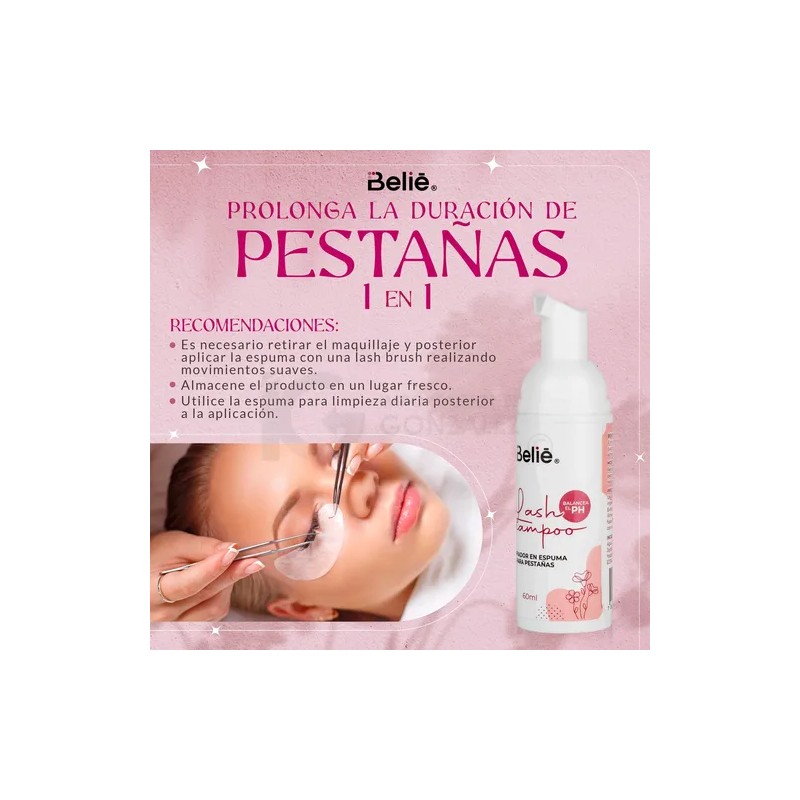 Kit Lash Shampoo Espuma Y Brocha Para Extensiones Pestañas