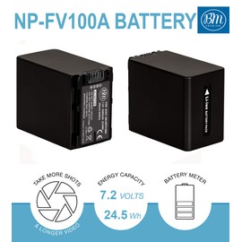 BM Premium NP-FV100A High Capacity Battery for Sony FDR-AX30 FDR-AX33 FDR-AX53 FDR-AX700 FDR-AX100 FDR-AX35 HXR-MC50 HXR-MC88 HX-RNX80 PXW-Z90V NEX-VG10 NEX-VG20 NEX-VG30 NEX-VG900 Camcorders