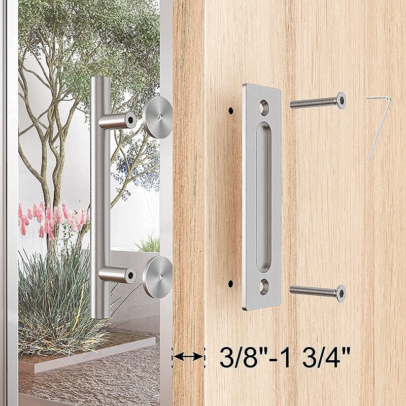 ZEKOO 12'' Sliding Barn Door Handle Hardware Two-Side Design Brushed