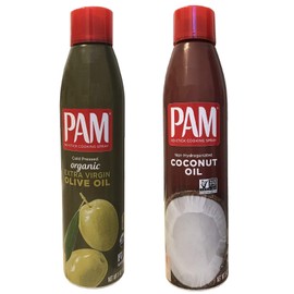 Pam Cold Pressed Organic Extra Virgin Olive Oil and Pam Non-Hydrogenated Coconut Oil Non-Stick Cooking Spray Set