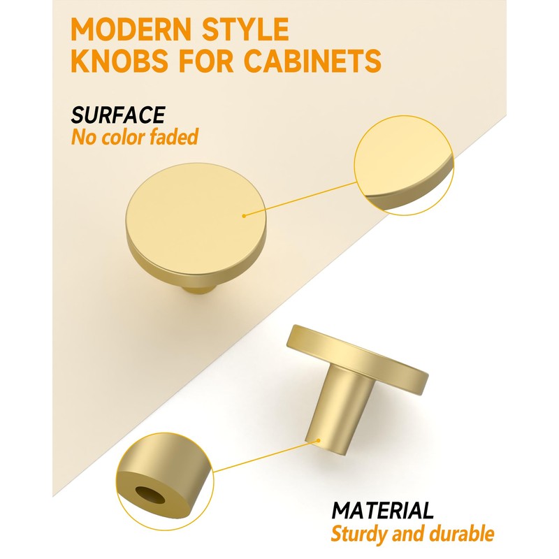 Amerdeco 10 Pack 1.3" (32mm) Brushed Gold Cabinet Knobs Modern