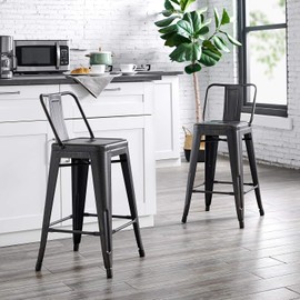 AC Pacific 24” Metal Backless Barstool Set of 2 – Country Rustic Style, Lightweight & Sturdy Build, Easy Assembly – Distressed Black Finish