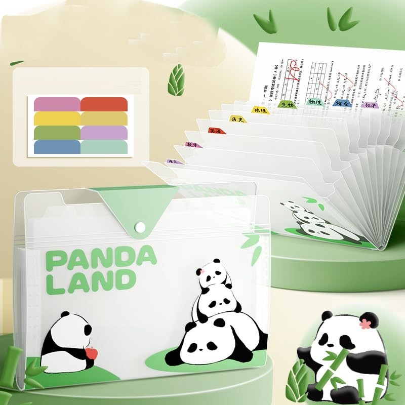 Cute Accordion File with 8 Pocket,Panda Animal Expanding File Folder