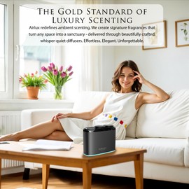 Airlux Mars 100 Scent Diffuser, Elixair 3X Cold Air Essential Oil Diffuser for 1000 sq ft Home, Commercial Spaces, Office, Bathroom, Living Room Decor, Dual 50ml Tanks, Battery Powered (Black)