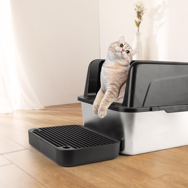 Bartuke Litter Box Step, Cat Step/Ramp/Catcher with Filter Function, Easy