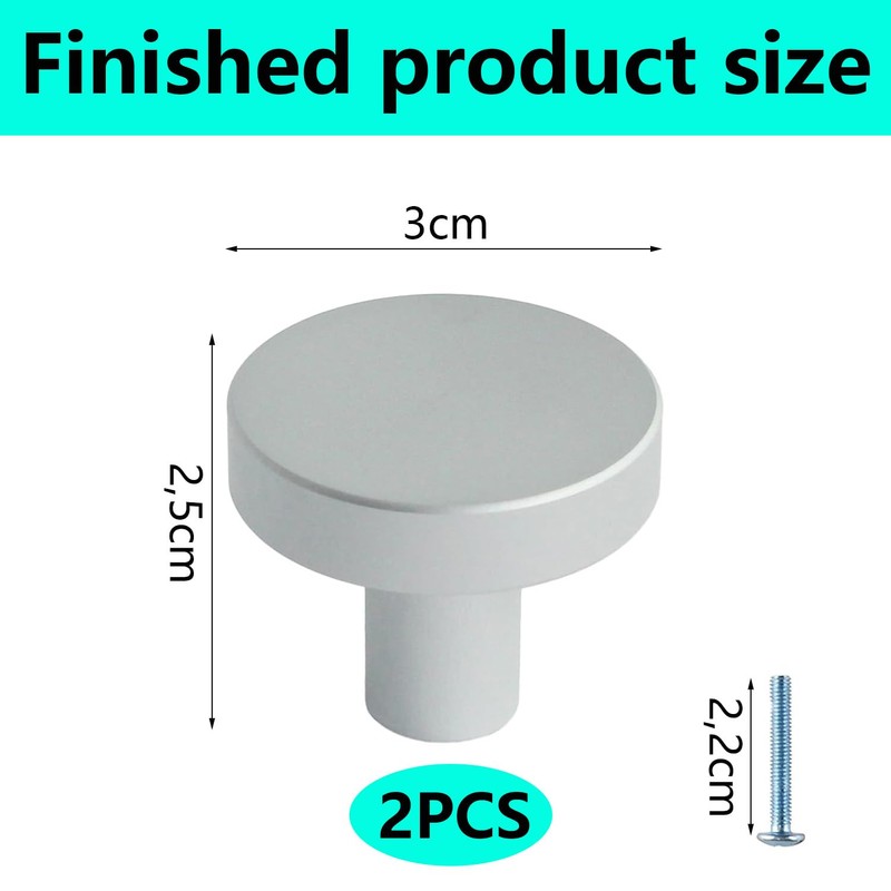 QZKJQDD 2 Pack Silver Cupboard Knobs, Single Hole Cupboard Handle,