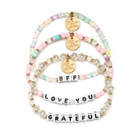 Little Words Project Handcrafted and Uniquely Designed Beaded Bracelets - BFF Stack - Set of 3 Bracelets - Grateful, Love You, BFF