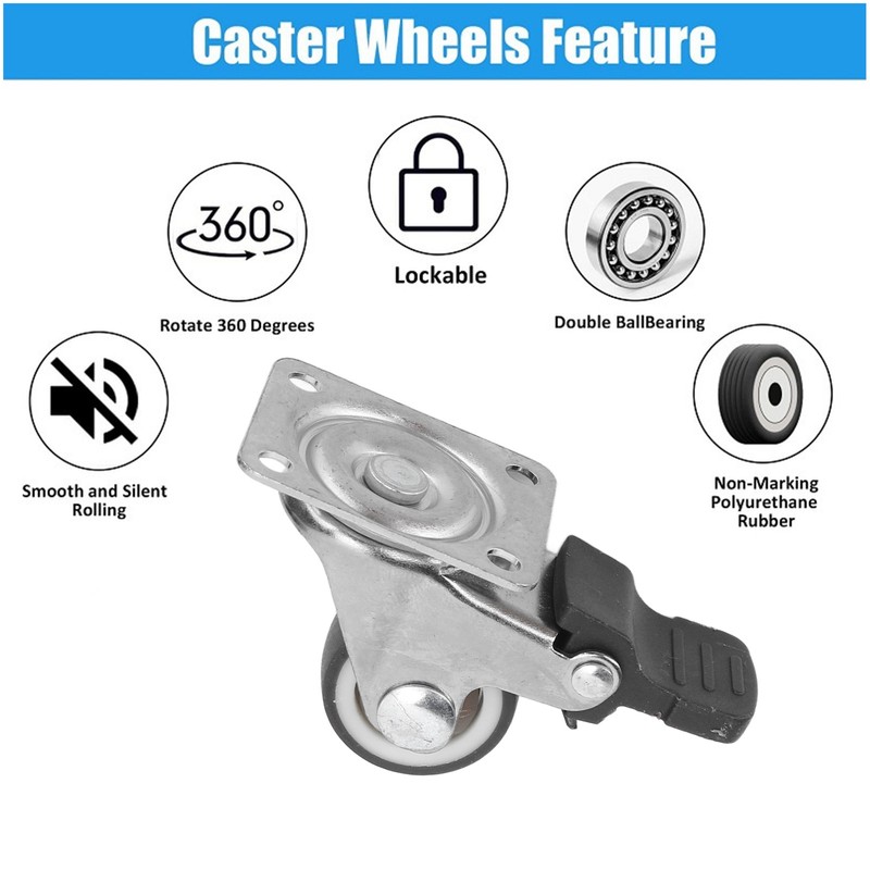 4Pcs Small Caster Wheels 1in Diameter Steel Rubber Rotating Locking
