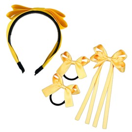 Girls School Hair Bows Set Accessories - Blue Bow Clips Headbands and Ponytail Holders Ties, Multi-styled Accessories for Toddlers Girls (Yellow)