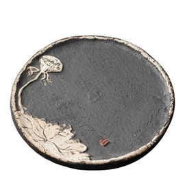 Gongfu Tea Set Ceramic Round Dry Bubble Tea Tray Creative Lotus Bubble Tea Table Home Kung Fu Tea Set Tray Retro Single Layer Dry Bubble Tray Home Study Tea Tray