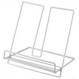 Cookbook Stand Holder for Kitchen Counter - Adjustable Recipe Book Stand for Reading Hands Free, Non-Slip Iron Book Holder for Cookbooks, Recipes, Foldable Books Holder for Easy Storage (White)
