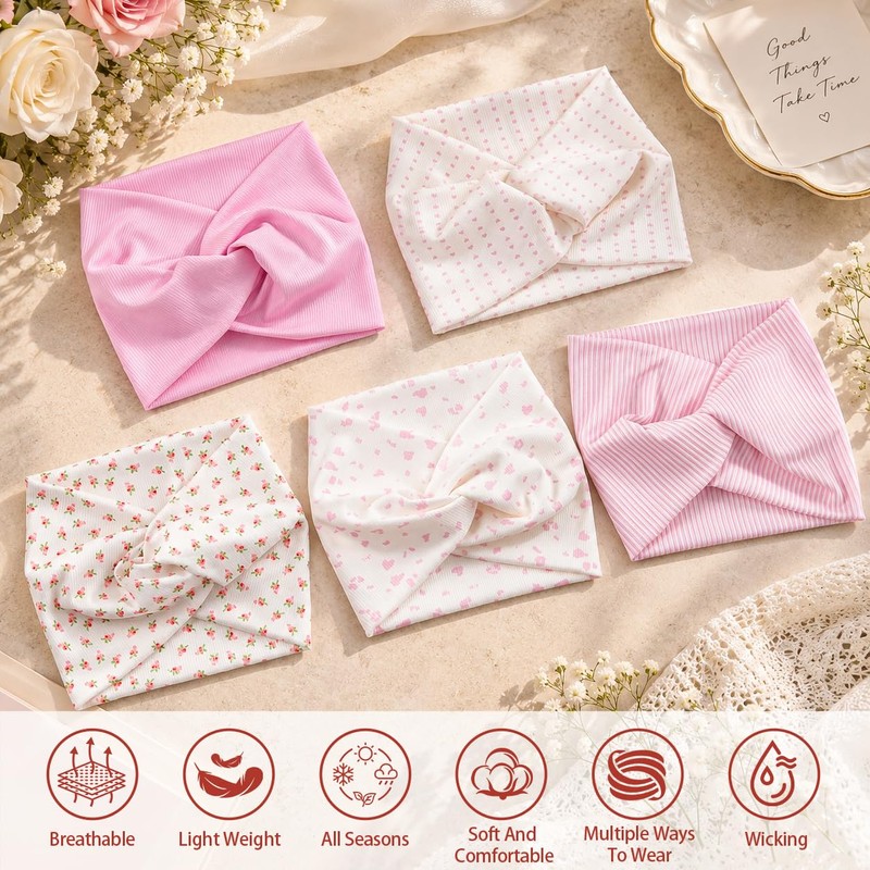 5 Pack Extra Wide Headbands for Women, Turban Knotted Bandana