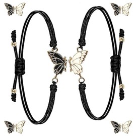 NAMIC Pack of 2 Friendship Bracelets with Butterfly Bracelet, Best Friend Gifts, Couple Bracelet, Friendship Bracelet for 2 BFF, Girls, Couple, Long Distance Promise Matching Bracelet, Zinc