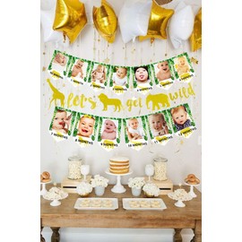 JeVenis Jungle Gold Monthly Photo Banner Wild One Monthly Photo Banner Safari First Birthday Banner Monthly Photo Banner Zoo Jungle Banner