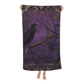VANZEV Raven and Dark Forest Beach Towel Gothic Sand-Free Microfiber Bath Towel Ultra Soft Quick Dry Pool Towel Absorbent Towel Lightweight Towel Gifts for Outdoor Bathroom Swimming Decor 31inx51in