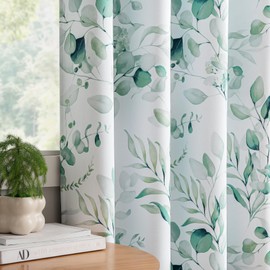 Xwincel 100% Blackout Curtains for Bedroom, Sage Green Floral Printed Curtains 96 Inches Long for Living Room Darkening Thermal Insulated Watercolor Patterned Drapes, Grommet Window Curtains 2 Panels
