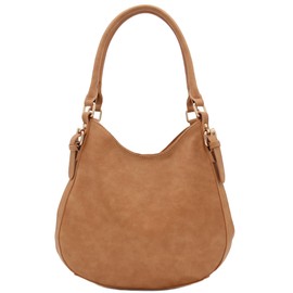 Light-weight 3 Compartment Faux Leather Medium Hobo Bag (Tan)