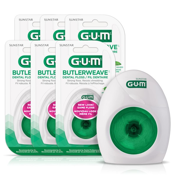 GUM ButlerWeave® Mint, Waxed String Floss 165M X Pack of 6