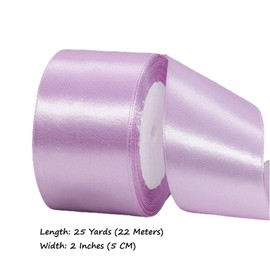 Cinta de satén de lavanda de 2 pulgadas x 25 yardas, cinta de seda de tela de color sólido para envolver regalos, lazos para el cabello, manualidades de bricolaje, coronas, ramos florales, faja de