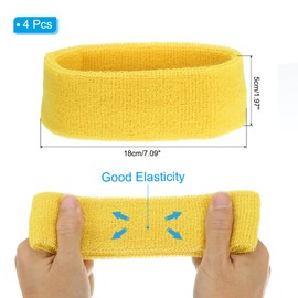 PATIKIL Sweatband Headbands, 4 Pcs Terry Cloth Sweat Band for Women Men Sports Basketball Tennis Athletic Gym Working Out, Yellow
