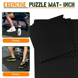 Generic GWT FitTile Set: 24 SQ FT (6 Tiles) ½” Thickness EVA Interlocking Foam Floor Tiles for Home Gym, Workout Equipment, Floor Padding, and Play (Gray, 24""x24""), Grey