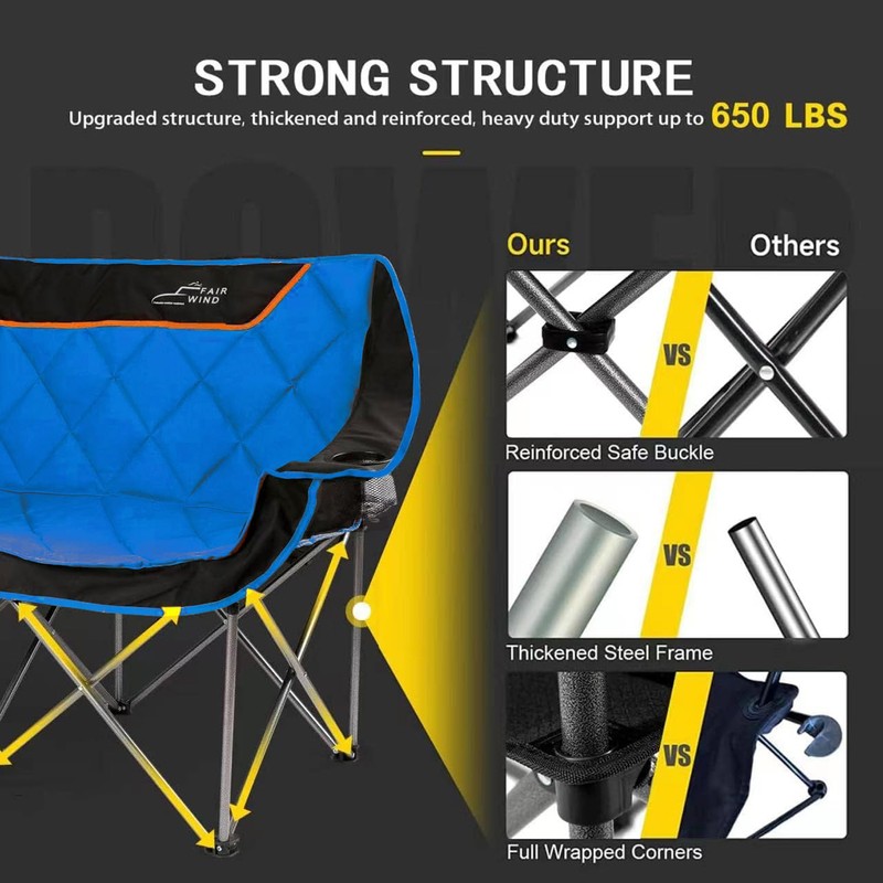 FAIR WIND Oversized Fully Padded Camping Chair Folding Loveseat Camping