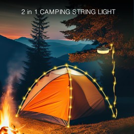 ORIA Camping Fairy Lights, 2-in-1 Waterproof Camping Lights 10 m, Portable Stowable Camping Lamp, with 3 Lighting Modes, Type-C Charging, Yard Decor Fairy Lights for Outdoor Camping, Party
