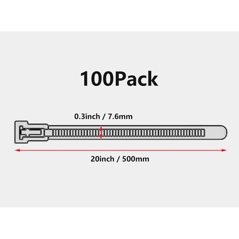 Oksdown 100 Pack 20 inch Reusable Zip Ties White Heavy
