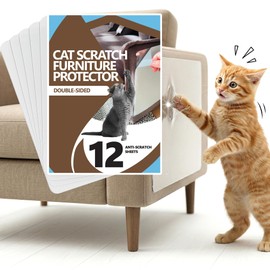 Cat Scratch Furniture Protector, 12-Pack Double-Sided Couch Protector from Cat Claws — Sticky Anti-Scratch Training Tape Sheets for Sofa, Door & Corner, Clear Cat Deterrent