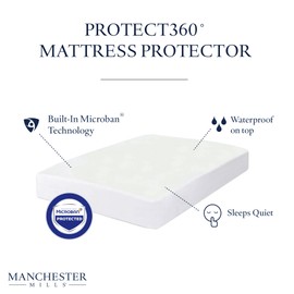 Protect360 Mattress Protector – Twin XL, Microban Product Protection, Knitted Polyester, Waterproof Top, Elastic Band Underside, 10" Depth, White, by Manchester Mills