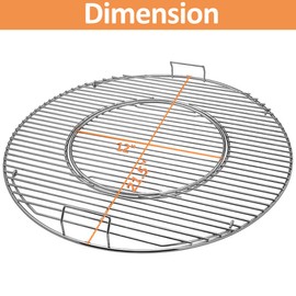 AJinTeby 8835 Gourmet BBQ System Hinged Cooking Grate for 22.5 inch Weber One-Touch Silver, Bar-B-Kettle, Master-Touch, for Weber Vortex, Barrel 22" Sear Charcoal Grill Accessories