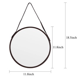 Wartter Brown Round Hanging Mirror, 11.8 Inch Farmhouse Mirror with Leather Hanging Rope for Bathroom, Bedroom, Living Room, Entryway Home Decor. (Brown, S-11.8in)