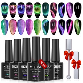 MIZHSE 9D Cat Eye Gel Nail Polish, Magnetic Cat Eye Gel Polish Set, 10ml*6 with 2 Magnets, Classic Colors Chameleon Magic Galaxy Effect Soak off Nail Art, Sparkle Stunning Gel Polish Gift for Women