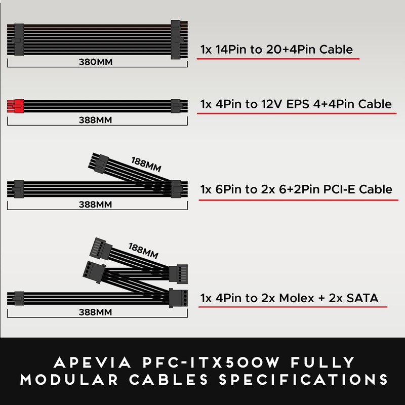 Apevia ITX-PFC500W Mini ITX/Flex ATX / 1U 500W Fully Modular