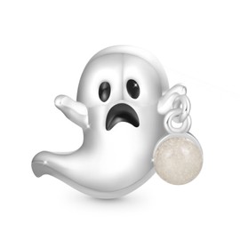 GNOCE Glow in the Dark Ghost Charm Bead 925 Sterling Silver Charm Fit All Major Brands of Bracelet/Necklace, Silver